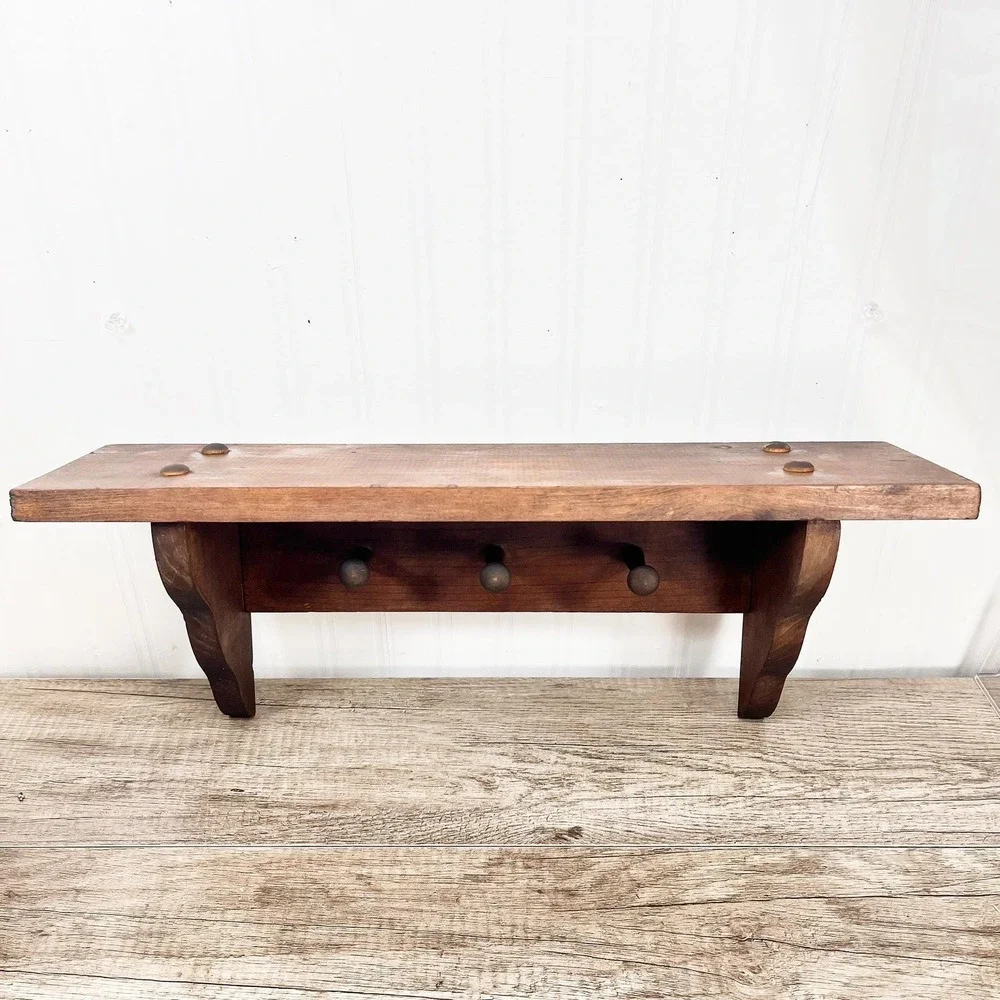 Vintage Midcentury Modern Wood Shelf: Curio Trinket Display